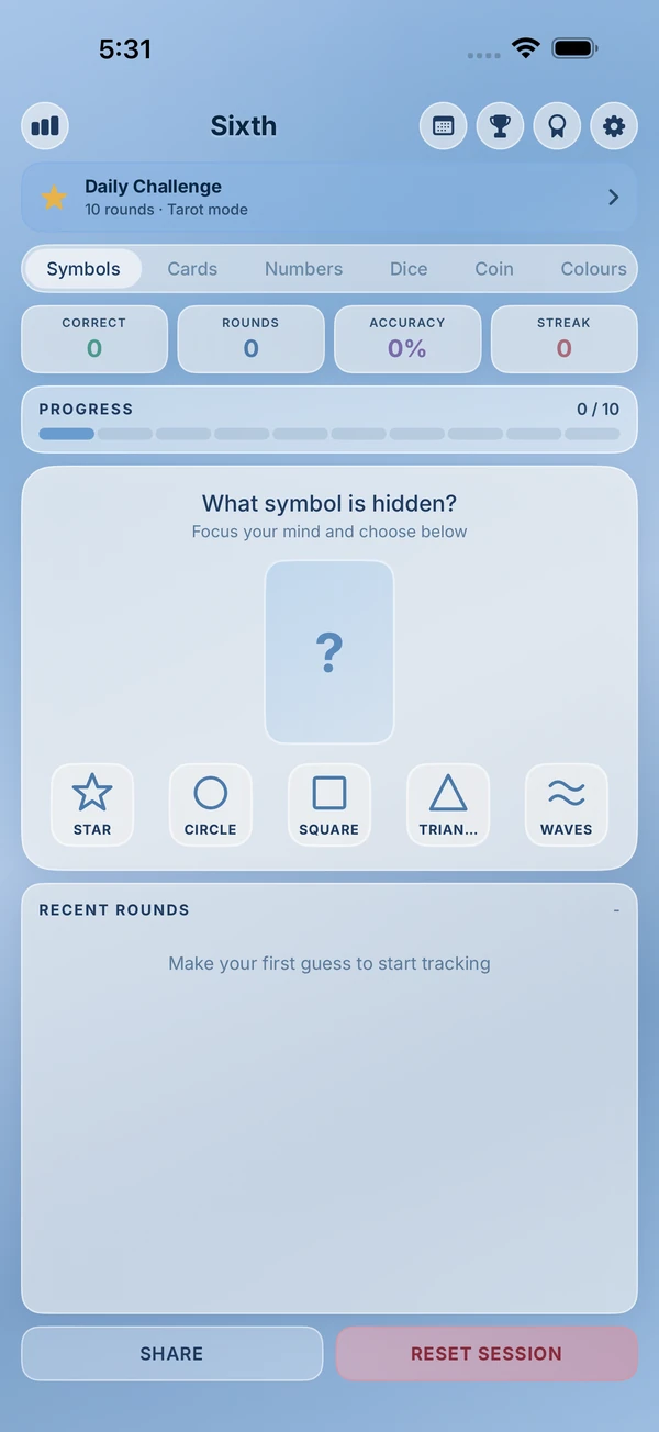A game round with the hidden card and symbol choices