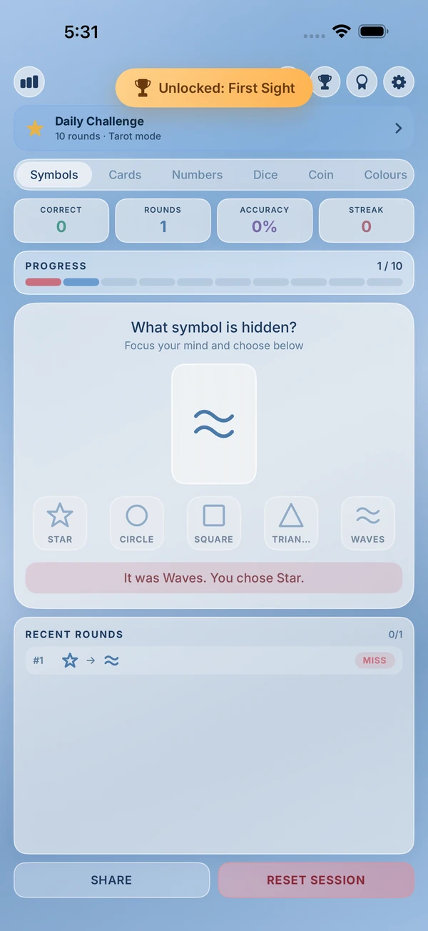 The card-flip reveal after a guess, showing the result