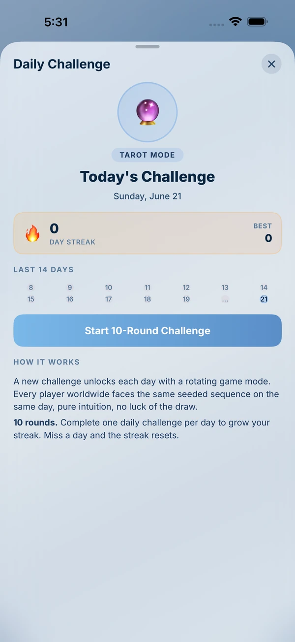 The daily challenge screen