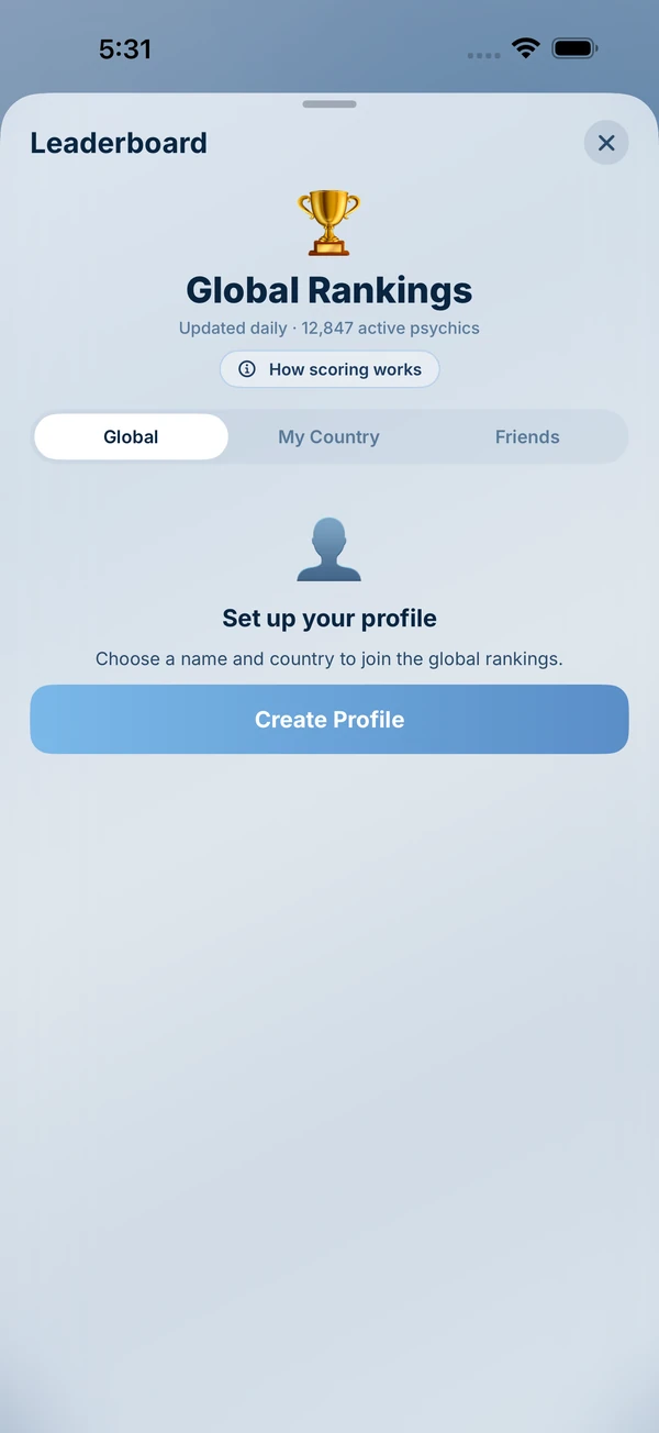 The global leaderboard screen